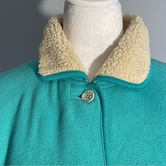 Denim & Co Turquoise Fleece Jacket Sherpa Collar Cozy Casual Button Front - Picture 8 of 16